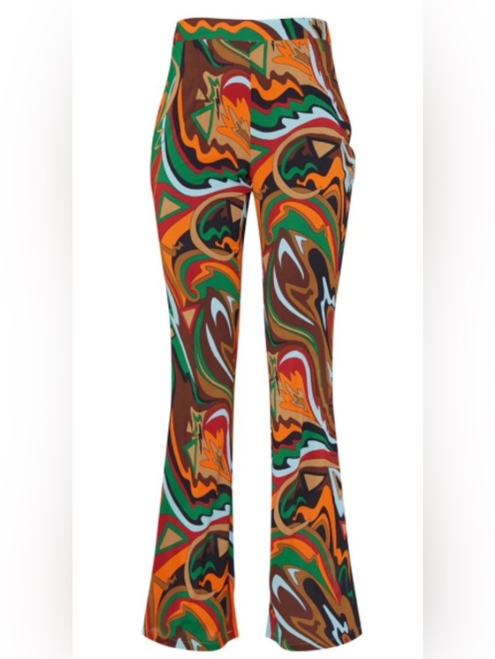 PrettyLittleThing Green Multi Swirl Flare Pants